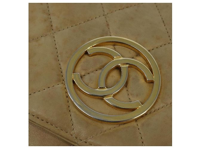 CHANEL Borsa a Spalla Matelassé in Pelle di Agnello Beige Oro CC Auth 149120 D'oro - vista 17