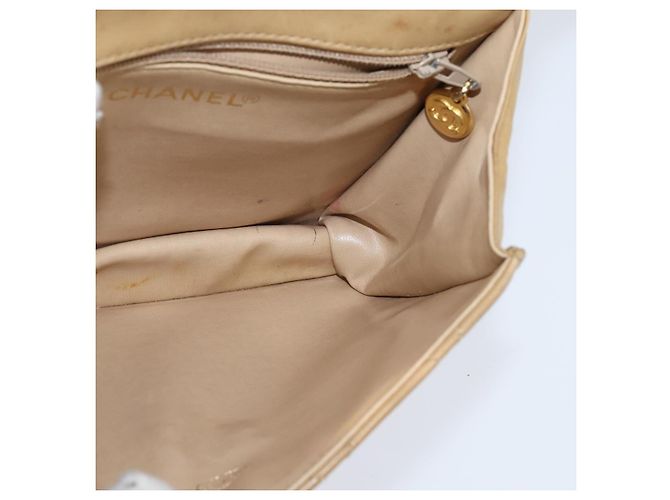 CHANEL Borsa a Spalla Matelassé in Pelle di Agnello Beige Oro CC Auth 149120 D'oro - vista 19