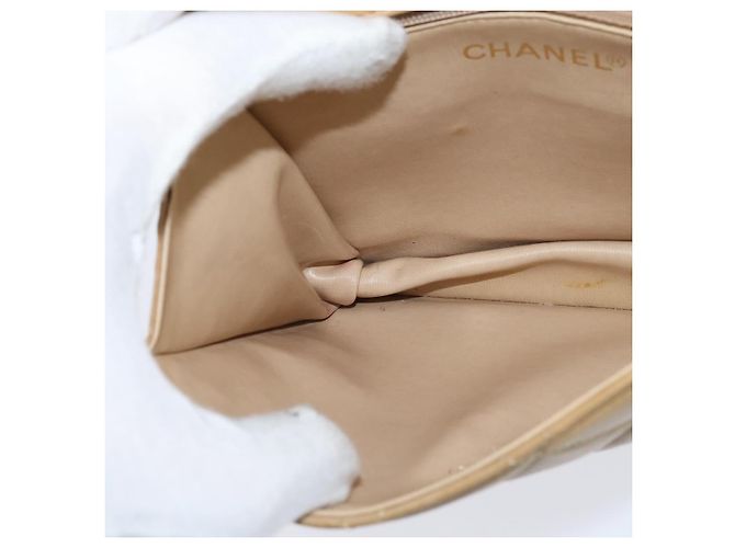 CHANEL Borsa a Spalla Matelassé in Pelle di Agnello Beige Oro CC Auth 149120 D'oro - vista 20