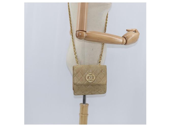 CHANEL Borsa a Spalla Matelassé in Pelle di Agnello Beige Oro CC Auth 149120 D'oro - vista 22