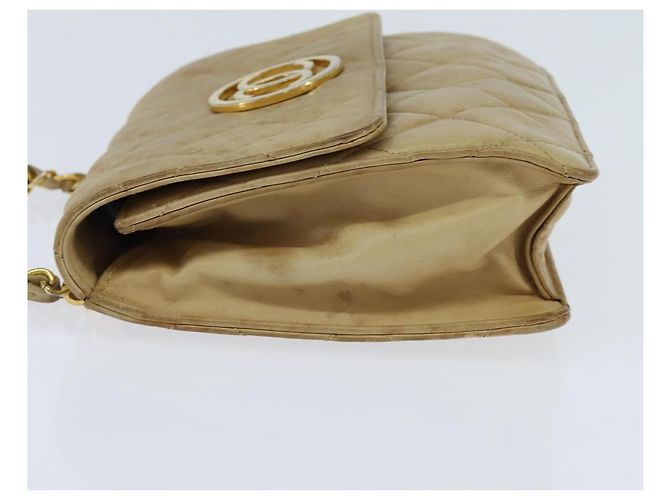 CHANEL Borsa a Spalla Matelassé in Pelle di Agnello Beige Oro CC Auth 149120 D'oro - vista 3