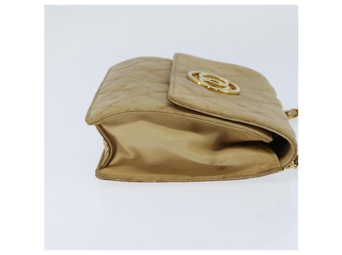 CHANEL Borsa a Spalla Matelassé in Pelle di Agnello Beige Oro CC Auth 149120 D'oro - vista 4