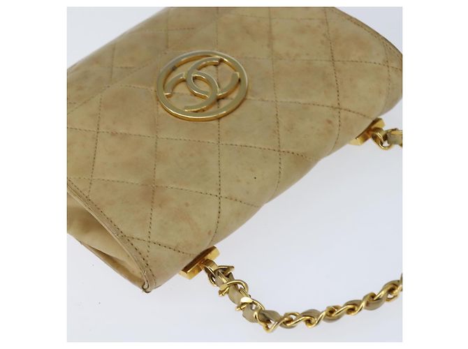 CHANEL Borsa a Spalla Matelassé in Pelle di Agnello Beige Oro CC Auth 149120 D'oro - vista 6