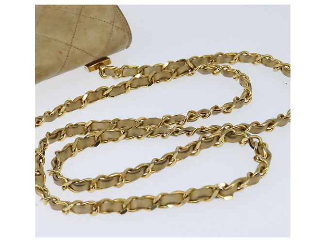 CHANEL Borsa a Spalla Matelassé in Pelle di Agnello Beige Oro CC Auth 149120 D'oro - vista 7