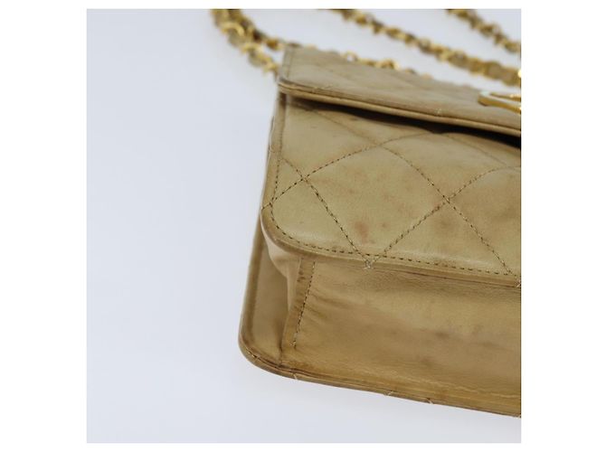 CHANEL Borsa a Spalla Matelassé in Pelle di Agnello Beige Oro CC Auth 149120 D'oro - vista 9