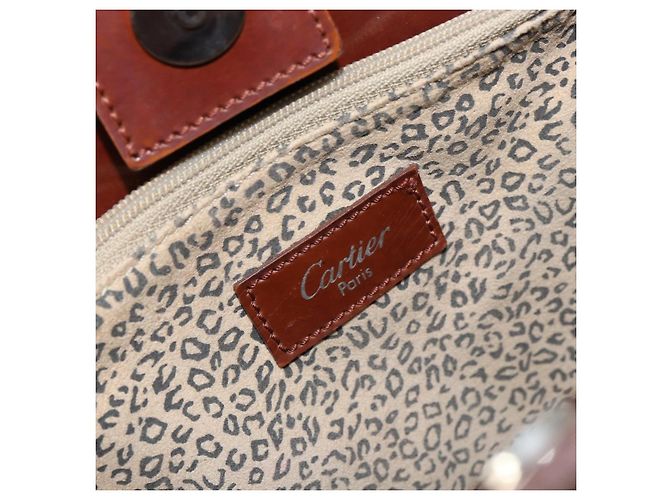 Borsa a Spalla CARTIER Pelle Verniciata Marrone Argento Auth ka005 - vista 10