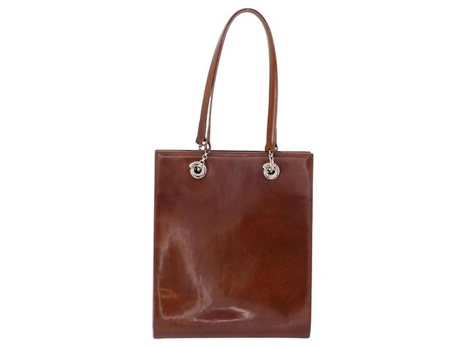 Borsa a Spalla CARTIER Pelle Verniciata Marrone Argento Auth ka005 - vista 2