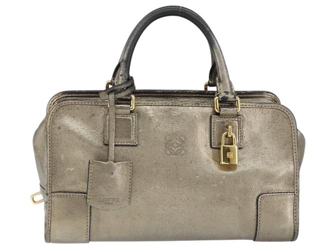 LOEWE Anagram Americana 28 Borsa a Mano Pelle Oro Auth 147012 D'oro - vista 13