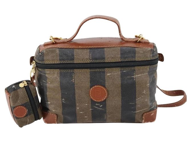 Pequin FENDI Pecan Canvas Handtasche PVC 2-Wege Schwarz Braun Auth th6378 - Ansicht 13