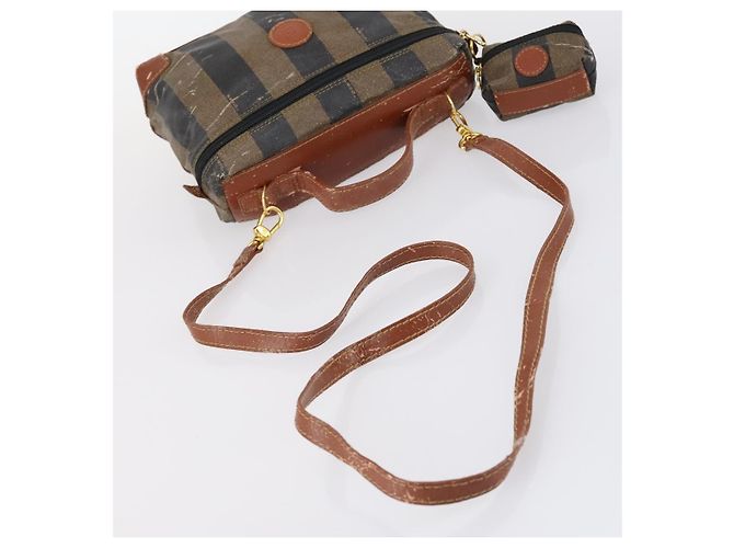 Pequin FENDI Pecan Canvas Handtasche PVC 2-Wege Schwarz Braun Auth th6378 - Ansicht 7