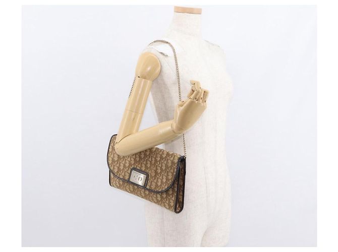 Borsa a spalla in tela Trotter Christian Dior marrone oro Auth bs31184 D'oro - vista 20