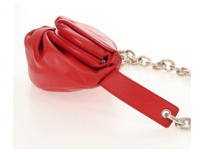 Autre Marque BOTTEGA VENETA Borsa a Spalla con Catena Pelle Rossa Argento Auth BA7679V Rosso - vista 4
