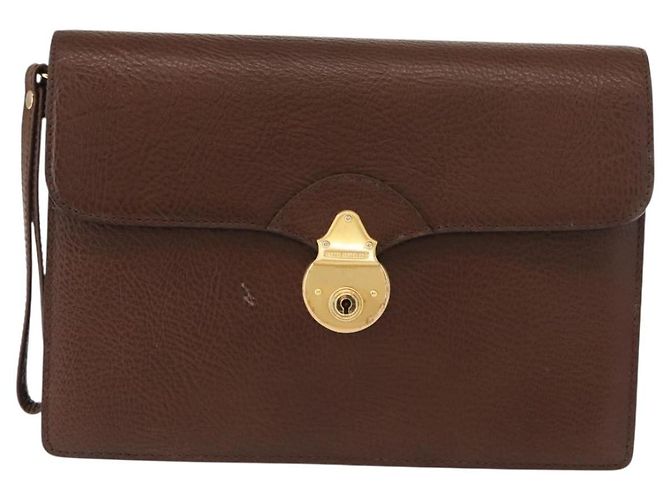 BURBERRY Clutch Bag Leather Brown Gold Auth ep11492 Golden - view 2