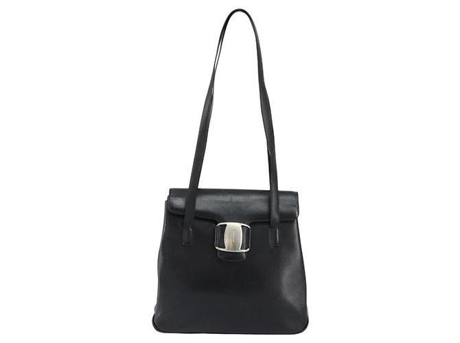 Borsa Tote Vala in pelle nera e argento di Salvatore Ferragamo Auth bs30363 Nero - vista 2