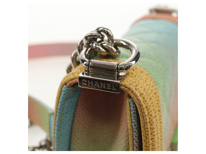 Borsa a Spalla Boy Chanel in Catena in Pelle Caviar Argento Arcobaleno CC Auth 147968SM - vista 20