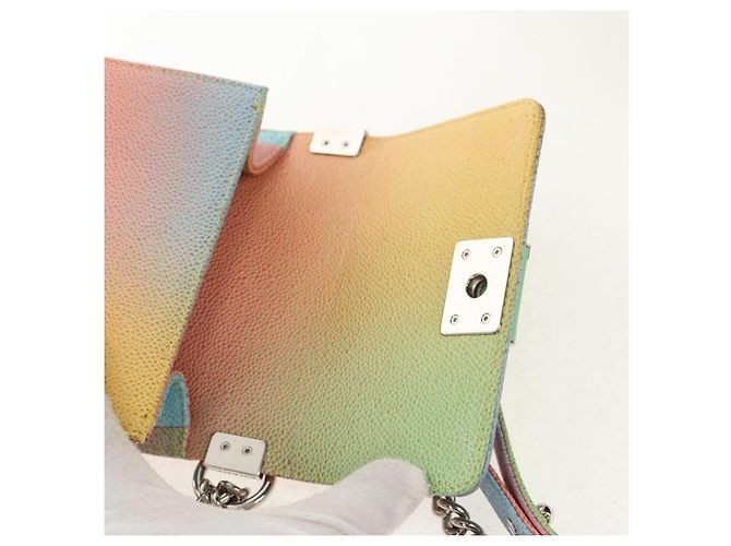 Borsa a Spalla Boy Chanel in Catena in Pelle Caviar Argento Arcobaleno CC Auth 147968SM - vista 21
