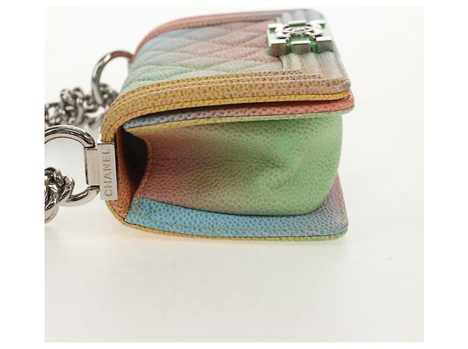 Borsa a Spalla Boy Chanel in Catena in Pelle Caviar Argento Arcobaleno CC Auth 147968SM - vista 3