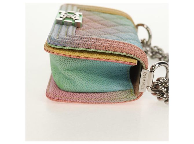 Borsa a Spalla Boy Chanel in Catena in Pelle Caviar Argento Arcobaleno CC Auth 147968SM - vista 4