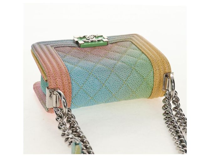 Borsa a Spalla Boy Chanel in Catena in Pelle Caviar Argento Arcobaleno CC Auth 147968SM - vista 6