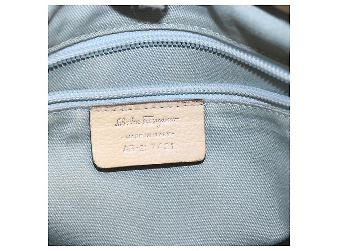 Borsa a mano in pelle Salvatore Ferragamo 2 in 1 Beige Argento Auth BA7666 - vista 12