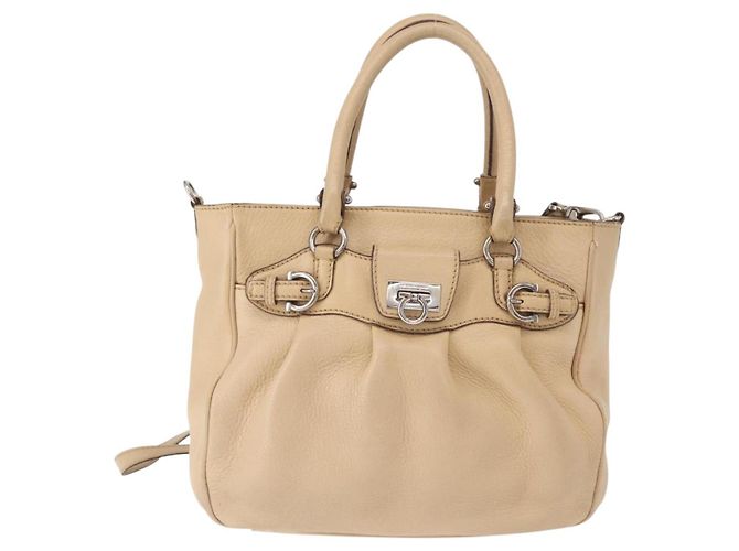 Borsa a mano in pelle Salvatore Ferragamo 2 in 1 Beige Argento Auth BA7666 - vista 13