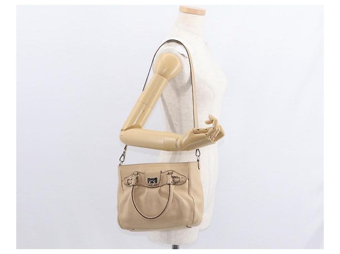 Borsa a mano in pelle Salvatore Ferragamo 2 in 1 Beige Argento Auth BA7666 - vista 24
