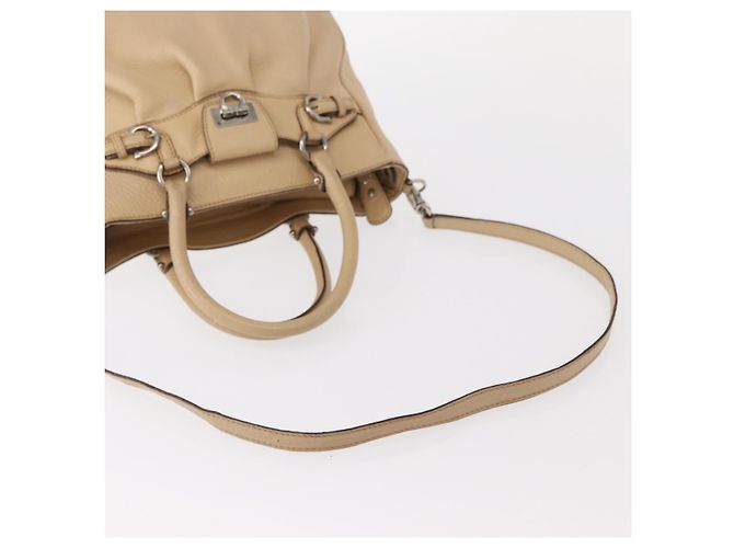 Borsa a mano in pelle Salvatore Ferragamo 2 in 1 Beige Argento Auth BA7666 - vista 8
