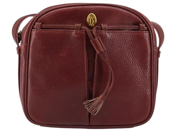 Cartier Borsa a spalla Must Line in pelle bordeaux e oro Auth bs29989 D'oro Bordò - vista 13