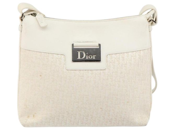 Borsa a Spalla in Tela Trotter Christian Dior Bianco Oro Auth ep11056 - vista 13