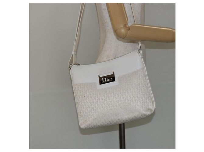 Borsa a Spalla in Tela Trotter Christian Dior Bianco Oro Auth ep11056 - vista 23