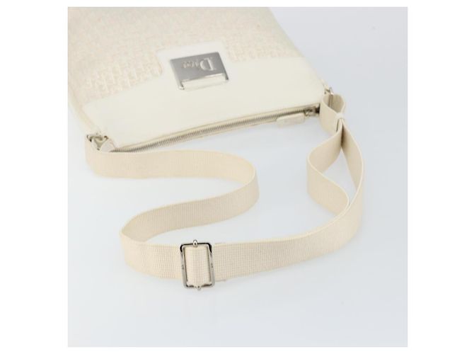 Borsa a Spalla in Tela Trotter Christian Dior Bianco Oro Auth ep11056 - vista 7