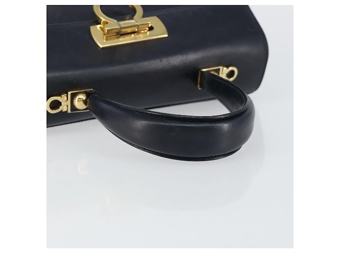 Borsa a mano Gancini in pelle blu navy e oro Auth 146338 di Salvatore Ferragamo D'oro - vista 7