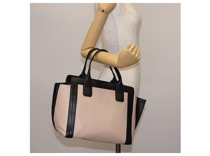 Chloé Borsa Tote in Pelle Chloe Alison Rosa Nera Auth am9218 Nero - vista 20