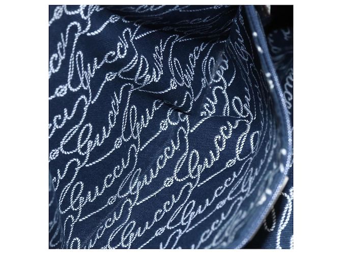 Borsa Tote GUCCI in nylon e pelle blu navy 170008 Auth BA6786 - vista 20
