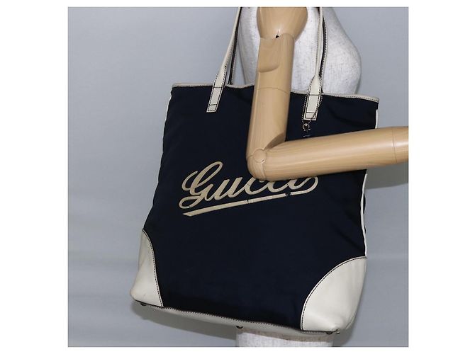 Borsa Tote GUCCI in nylon e pelle blu navy 170008 Auth BA6786 - vista 21