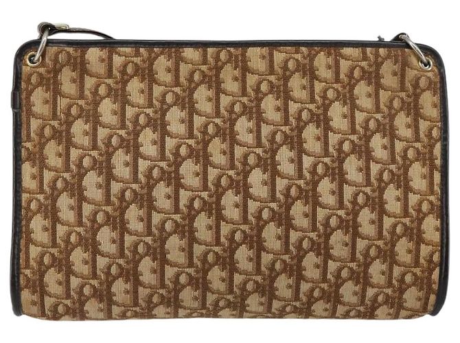 Bolsa de Ombro em Lona Trotter Christian Dior Marrom Dourado Auth BA6578 - vista 2