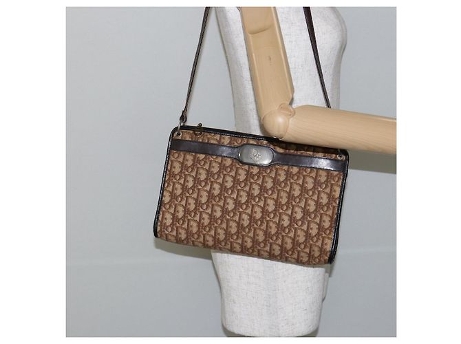 Bolsa de Ombro em Lona Trotter Christian Dior Marrom Dourado Auth BA6578 - vista 20
