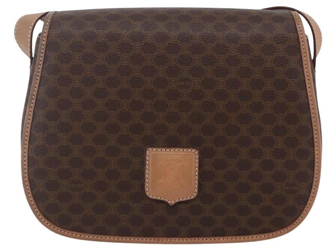Céline Borsa a Spalla in Tela Macadam CELINE in Pelle PVC Marrone Oro Auth BA7049 D'oro - vista 13
