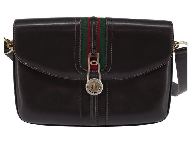 Borsa a spalla in pelle Sherry Line di GUCCI, marrone scuro, oro e rosso, autentica ep11429 - vista 13