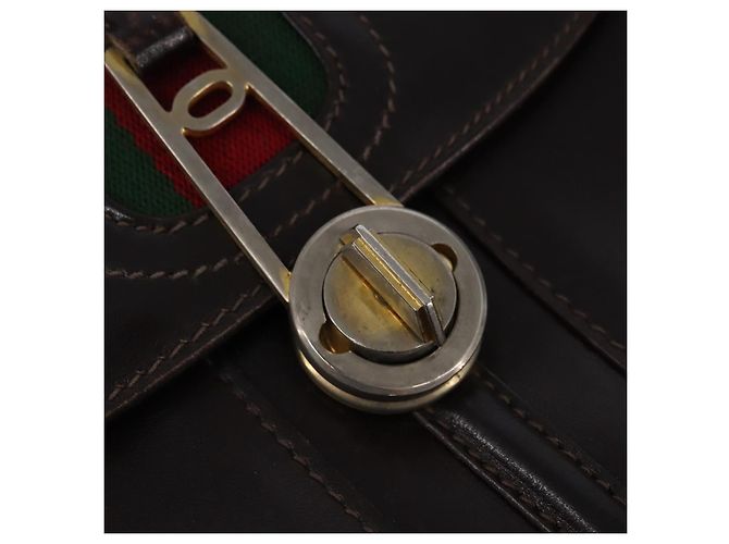 Borsa a spalla in pelle Sherry Line di GUCCI, marrone scuro, oro e rosso, autentica ep11429 - vista 17