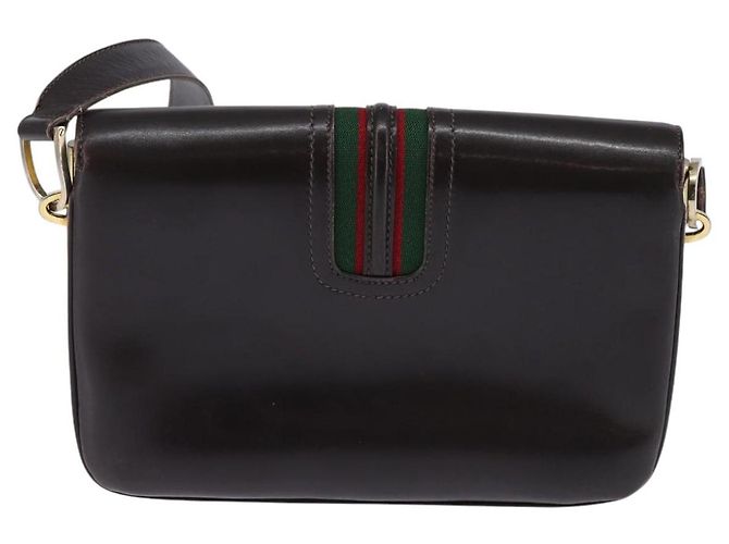Borsa a spalla in pelle Sherry Line di GUCCI, marrone scuro, oro e rosso, autentica ep11429 - vista 2