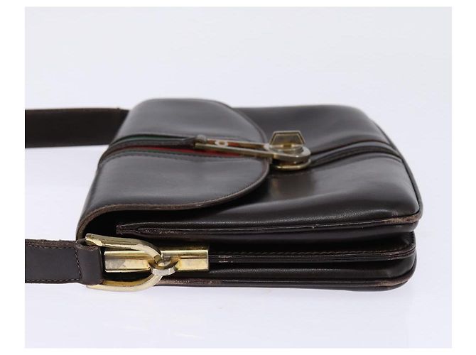 Borsa a spalla in pelle Sherry Line di GUCCI, marrone scuro, oro e rosso, autentica ep11429 - vista 3