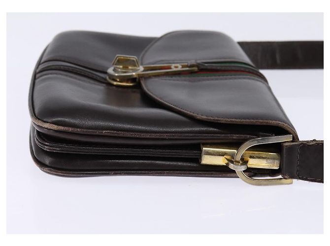 Borsa a spalla in pelle Sherry Line di GUCCI, marrone scuro, oro e rosso, autentica ep11429 - vista 4