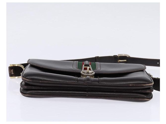 Borsa a spalla in pelle Sherry Line di GUCCI, marrone scuro, oro e rosso, autentica ep11429 - vista 5