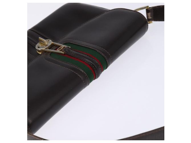 Borsa a spalla in pelle Sherry Line di GUCCI, marrone scuro, oro e rosso, autentica ep11429 - vista 6