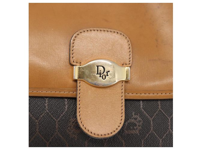 Borsa a spalla in tela a nido d'ape Christian Dior PVC nero marrone oro Auth 146582 D'oro - vista 10