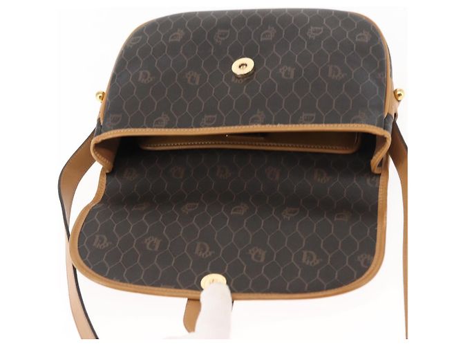 Borsa a spalla in tela a nido d'ape Christian Dior PVC nero marrone oro Auth 146582 D'oro - vista 11