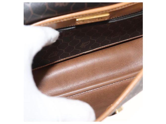 Borsa a spalla in tela a nido d'ape Christian Dior PVC nero marrone oro Auth 146582 D'oro - vista 12