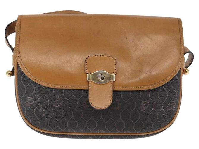 Borsa a spalla in tela a nido d'ape Christian Dior PVC nero marrone oro Auth 146582 D'oro - vista 13