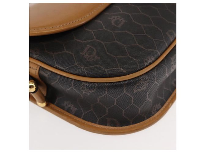 Borsa a spalla in tela a nido d'ape Christian Dior PVC nero marrone oro Auth 146582 D'oro - vista 14